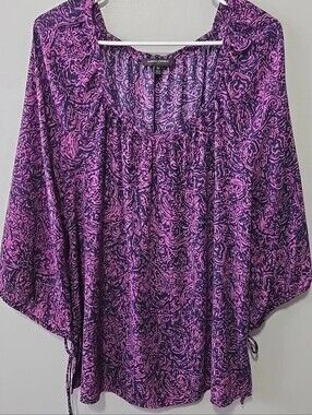 Banana Republic Womens  Navy Purple Floral Blouse Top Tunic 3/4Sleeve Sz. M